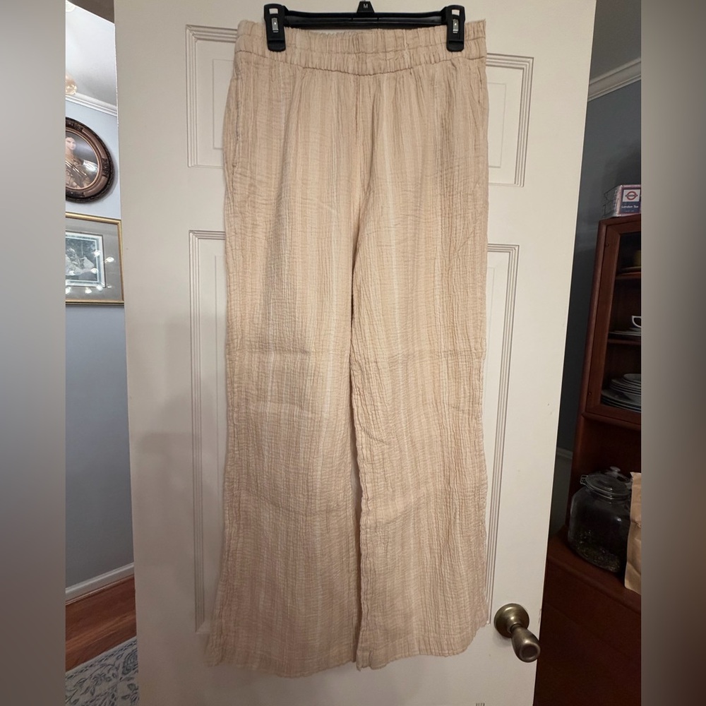 Wonderly Cream striped gauze Wide Leg Pants